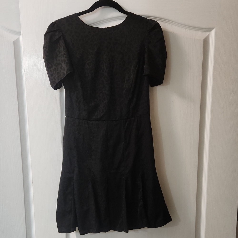 She + Sky Black Pleated Mini Dress with Puff Sleeves